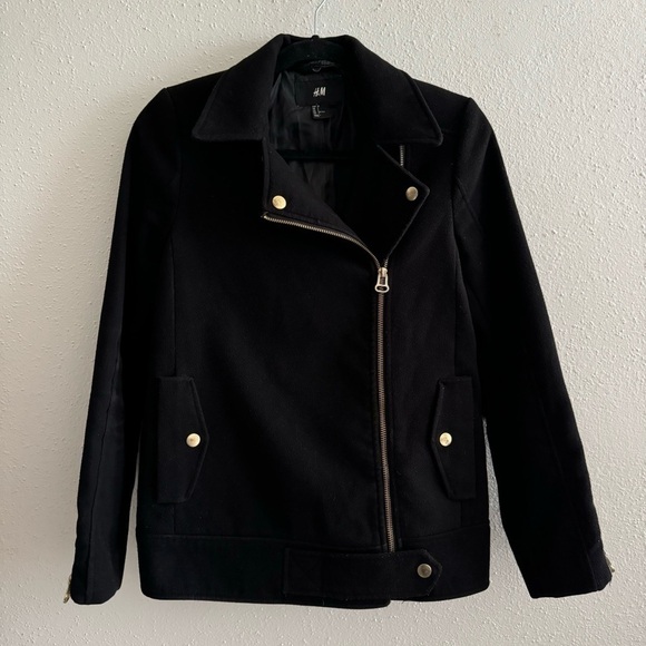 H&M Jackets & Blazers - H&M Black Wool-Blend Moto Jacket - Size 2